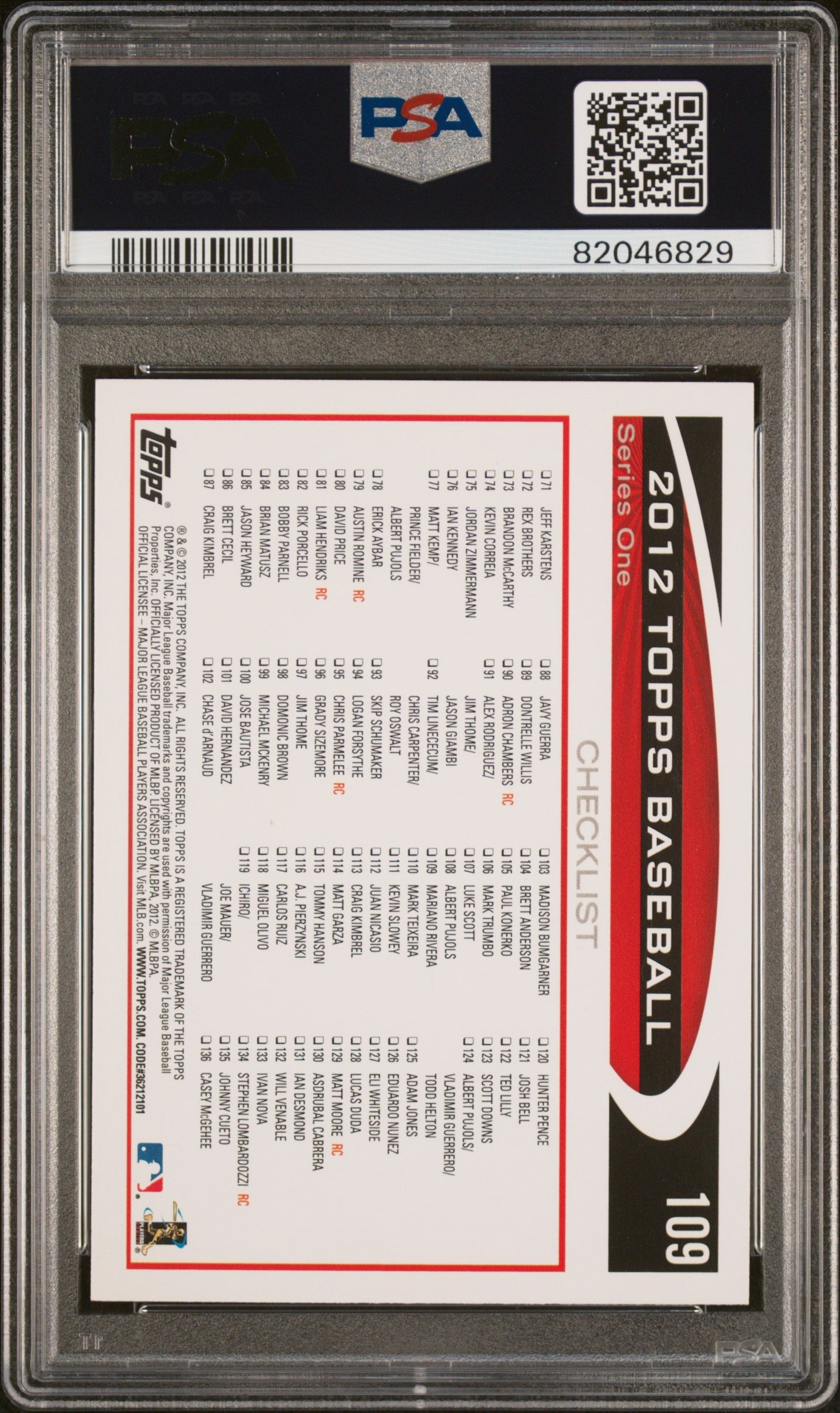 2012 TOPPS MARIANO RIVERA  #109 - PSA 10