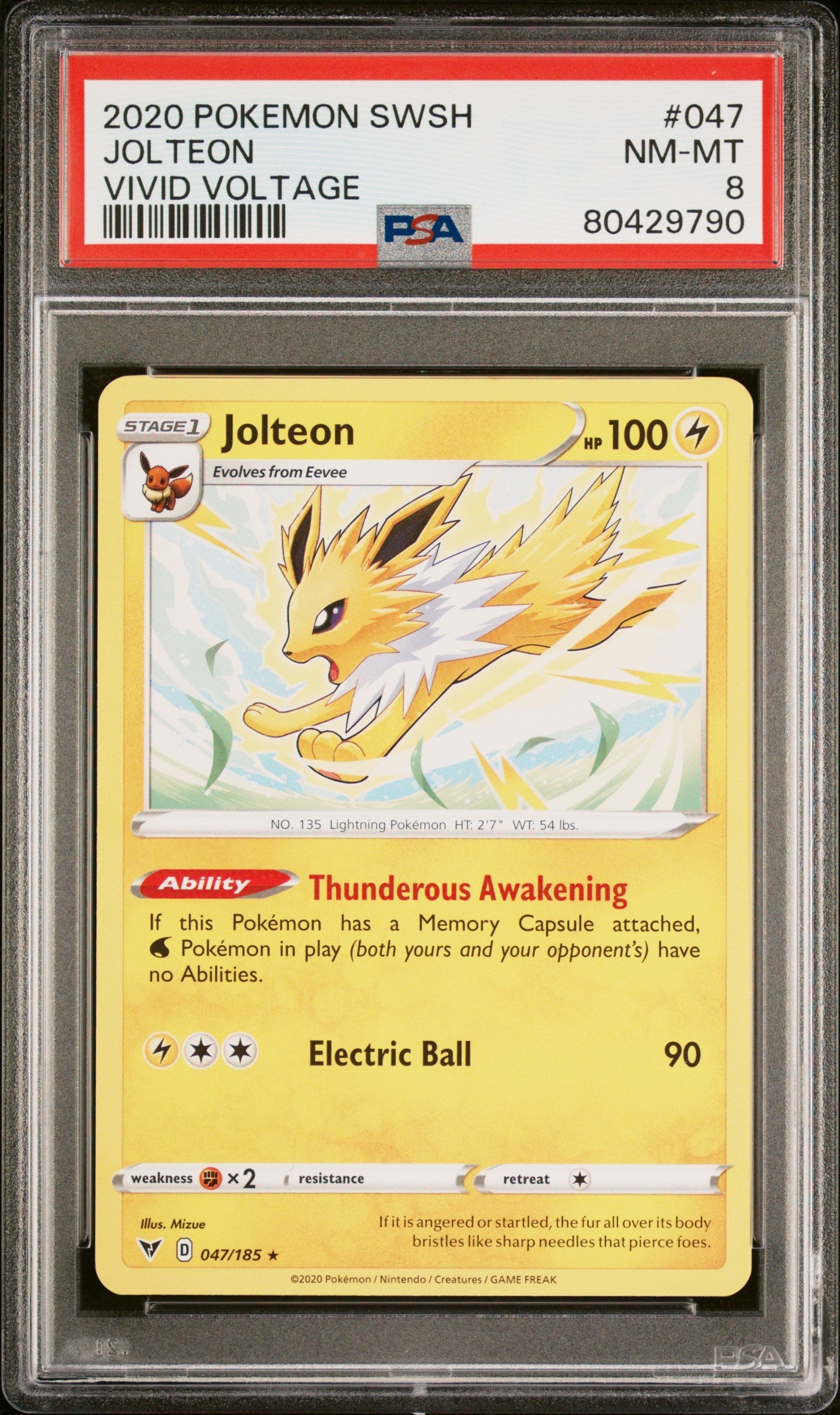 2020 POKEMON SWORD & SHIELD VIVID VOLTAGE JOLTEON #47 - PSA NM-MT 8