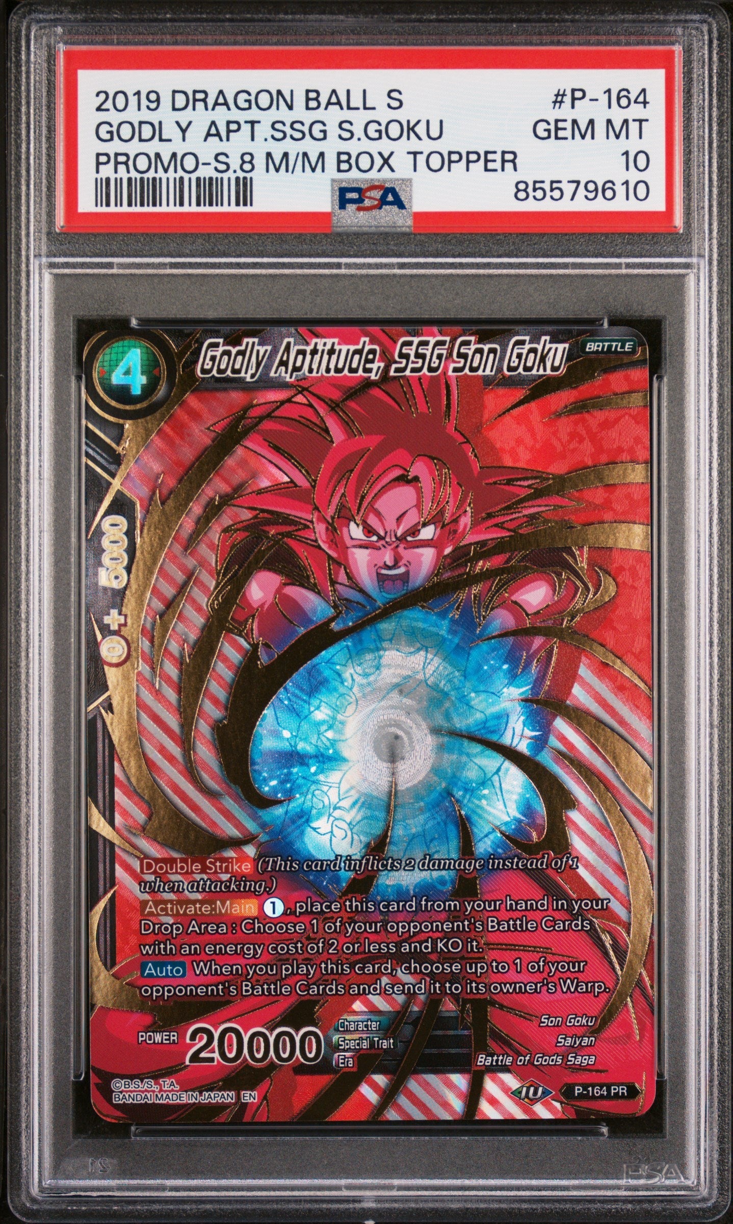 2019 DRAGON BALL SUPER MALICIOUS MACHINATIONS GODLY APTD, SSG GOKU #P-164 PSA 10