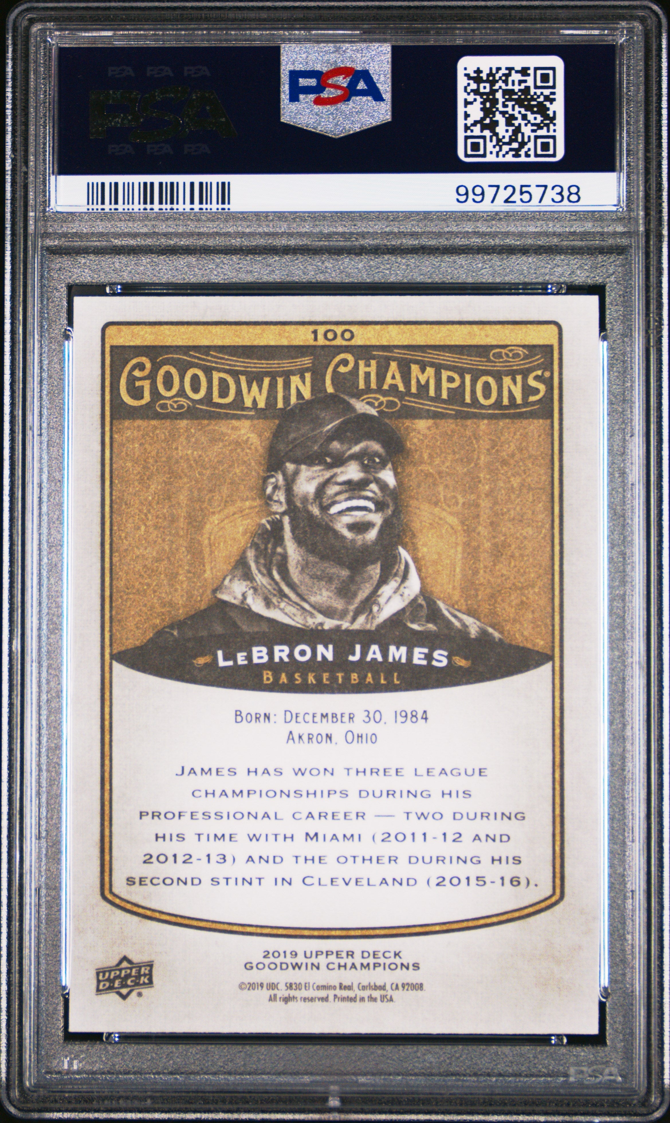 2019 UPPER DECK GOODWIN CHAMPIONS LeBRON JAMES  #100 - PSA 10