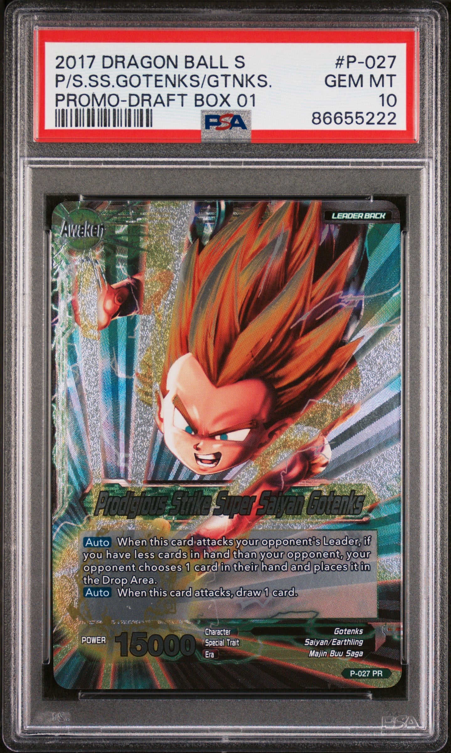 2017 DRAGON BALL SUPER 1 PRDGS STRK SS GOTENKS #P-027 - PSA 10
