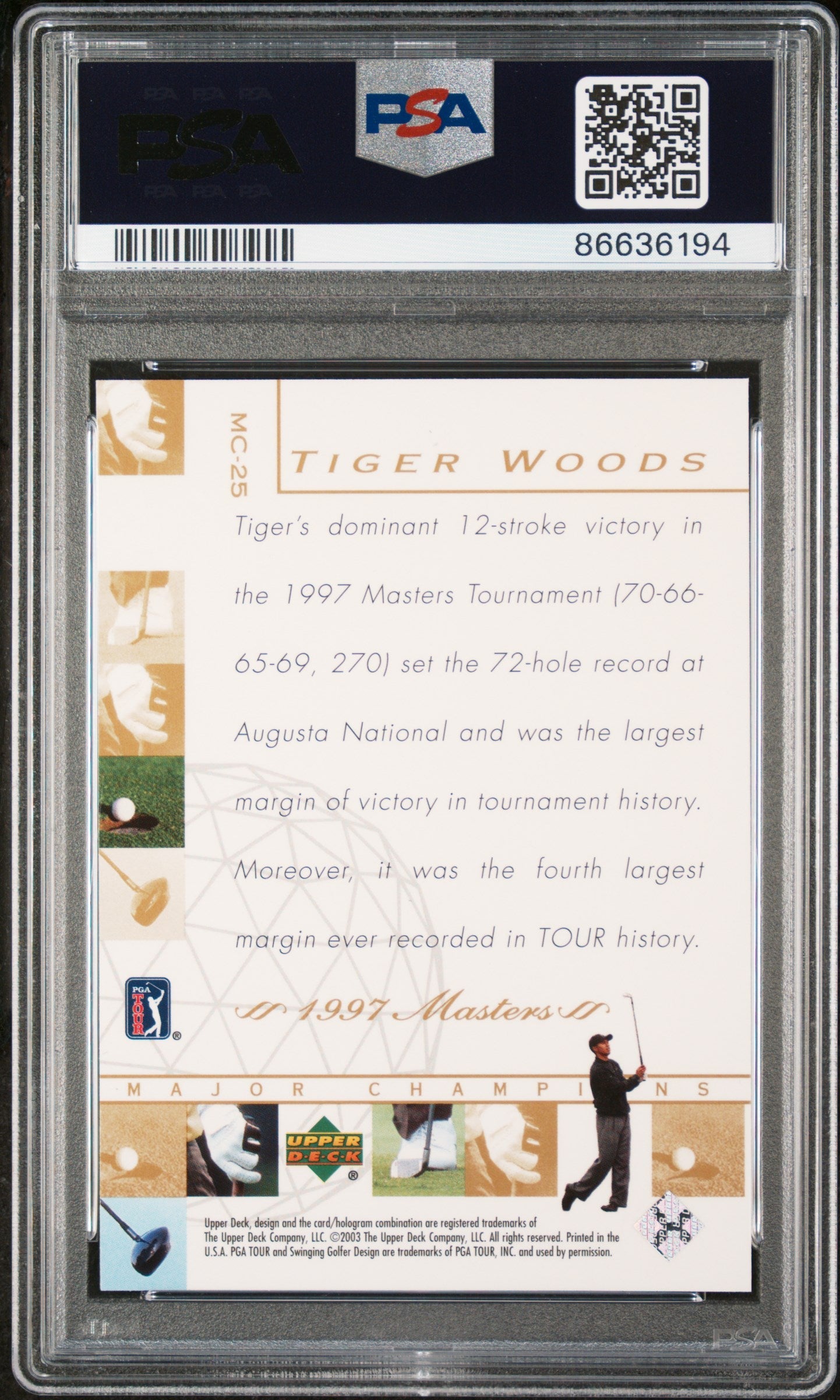 2003 UPPER DECK MAJOR CHAMPIONS TIGER WOODS #MC-25 - PSA 9