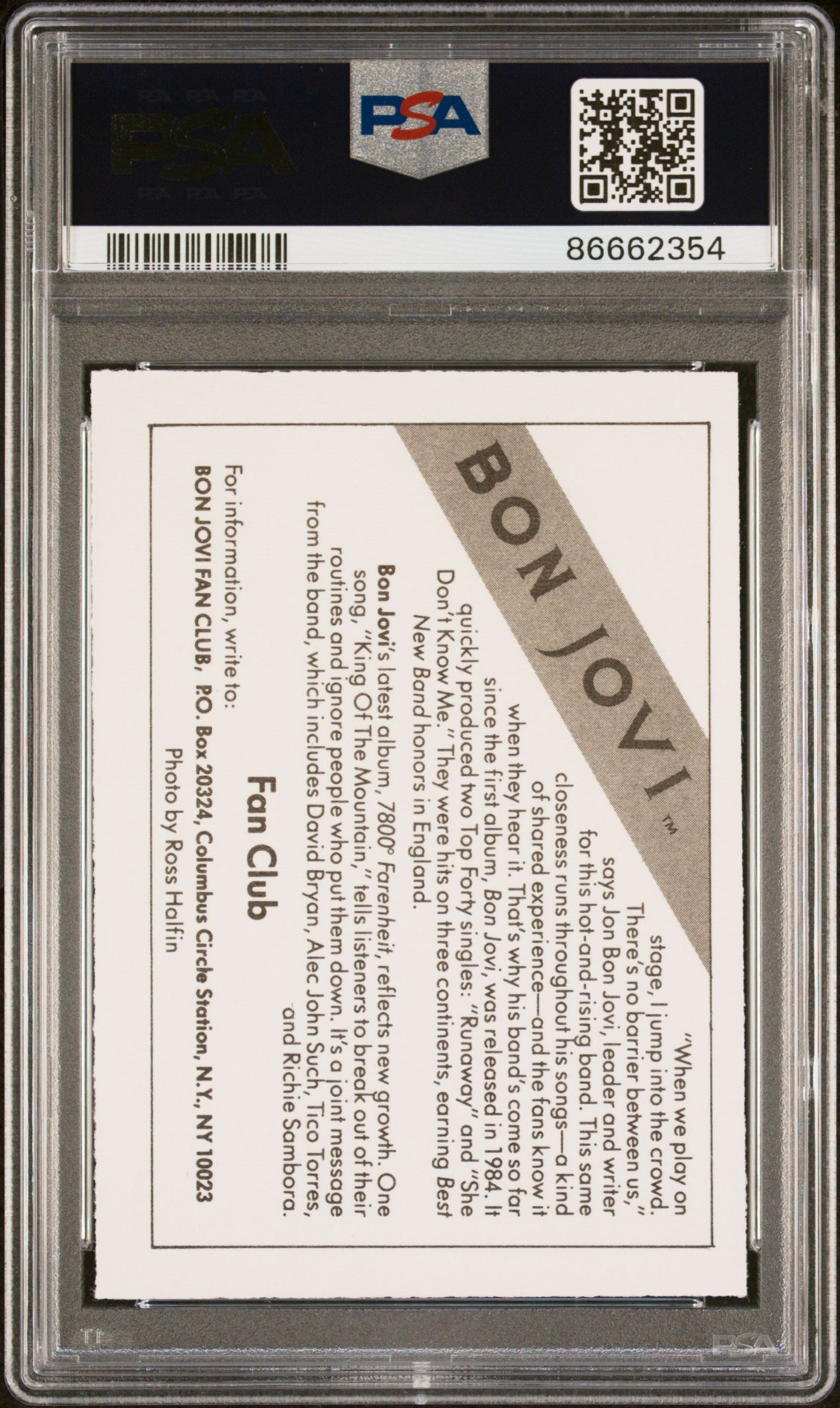 1985 WONDER BREAD ROCK STARS BON JOVI ROCK STARS # - PSA 9