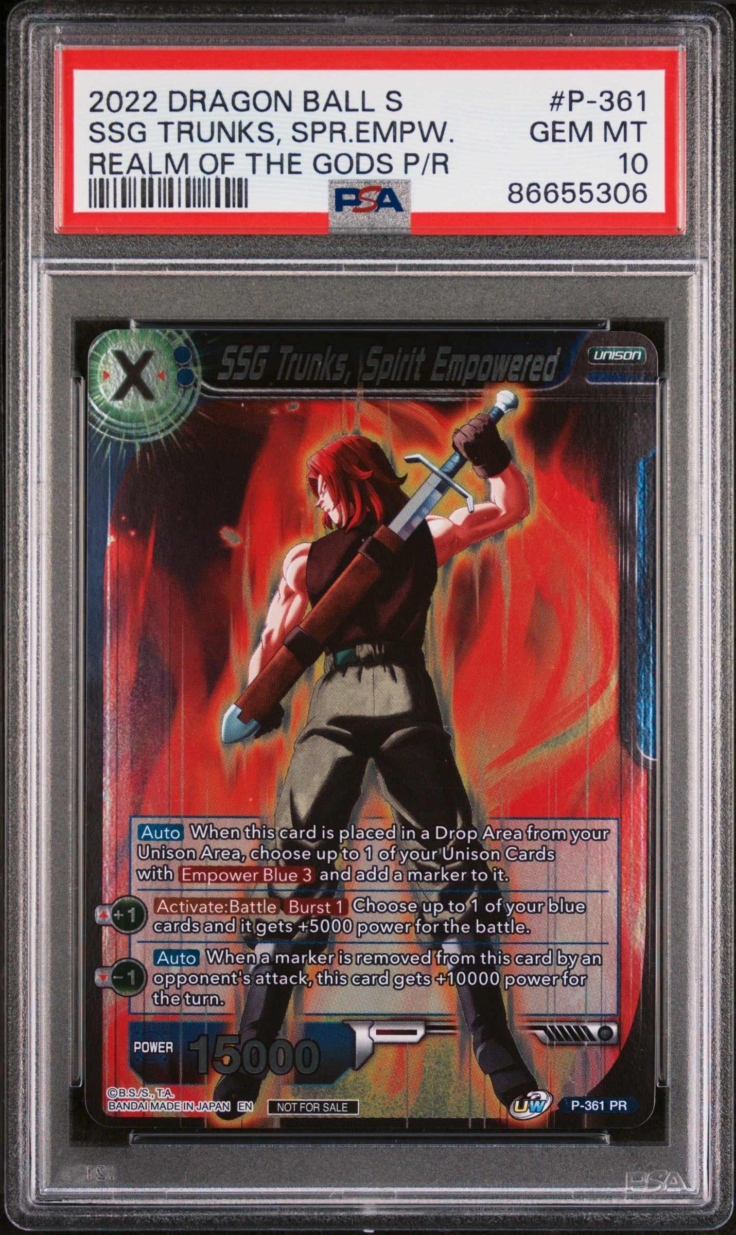 2022 DRAGON BALL SUPER SSG TRUNKS, SPR.EMPW. #P-361 - PSA 10